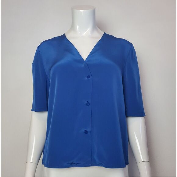 Diane Von Furstenberg Tops - Vintage Diane Von Furstenberg Blue Silk Button-Up Blouse